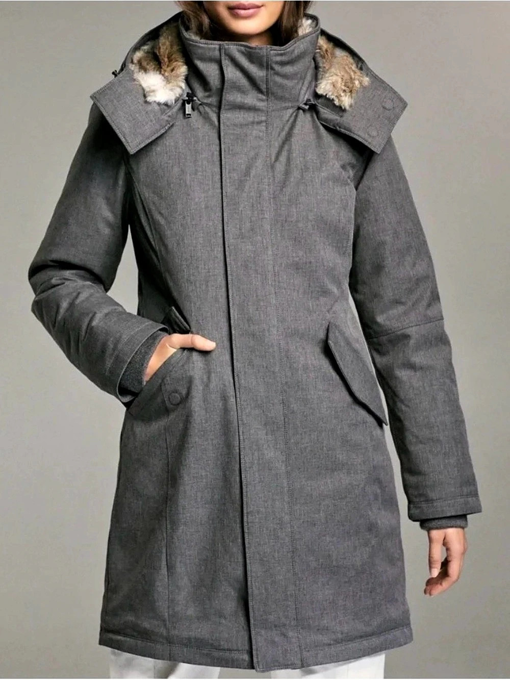 Babaton Oskar Parka Gray Fur-Trim Parka